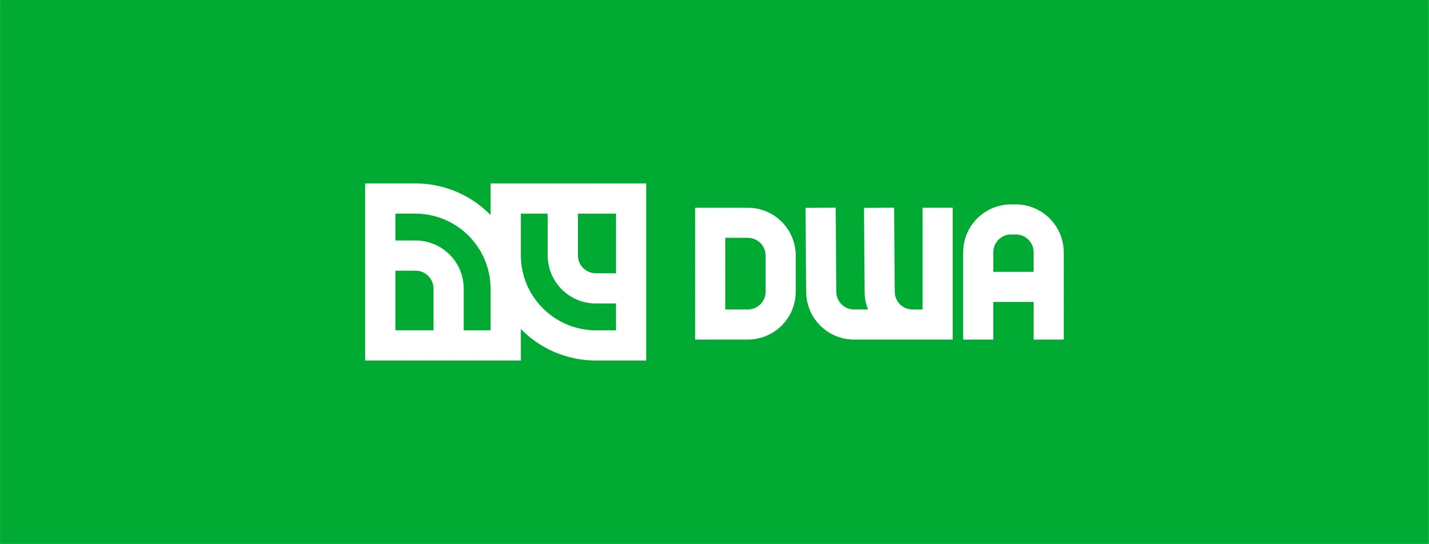 DWA Landscaping horizontal logo in white on green
