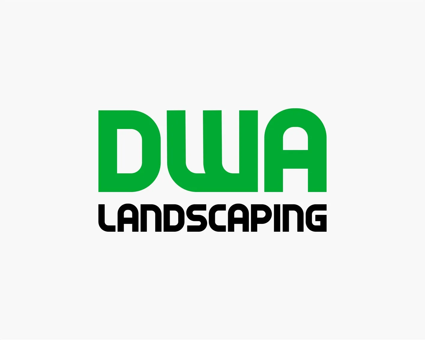 DWA Landscaping stacked logo in green and black on light grey