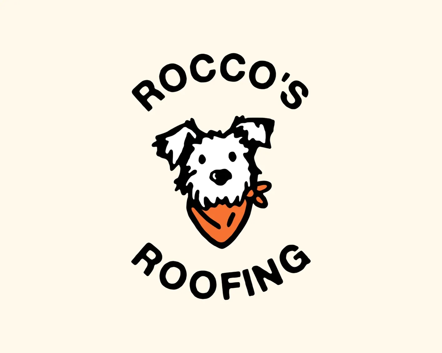 Rocco's Roofing round badge logo on cream