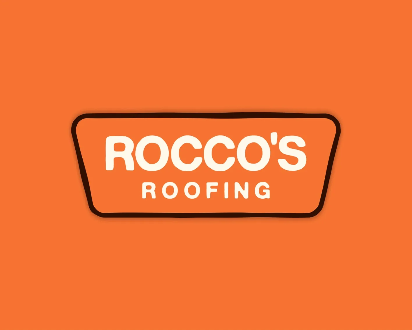 Rocco's Roofing wordmark patch on orange