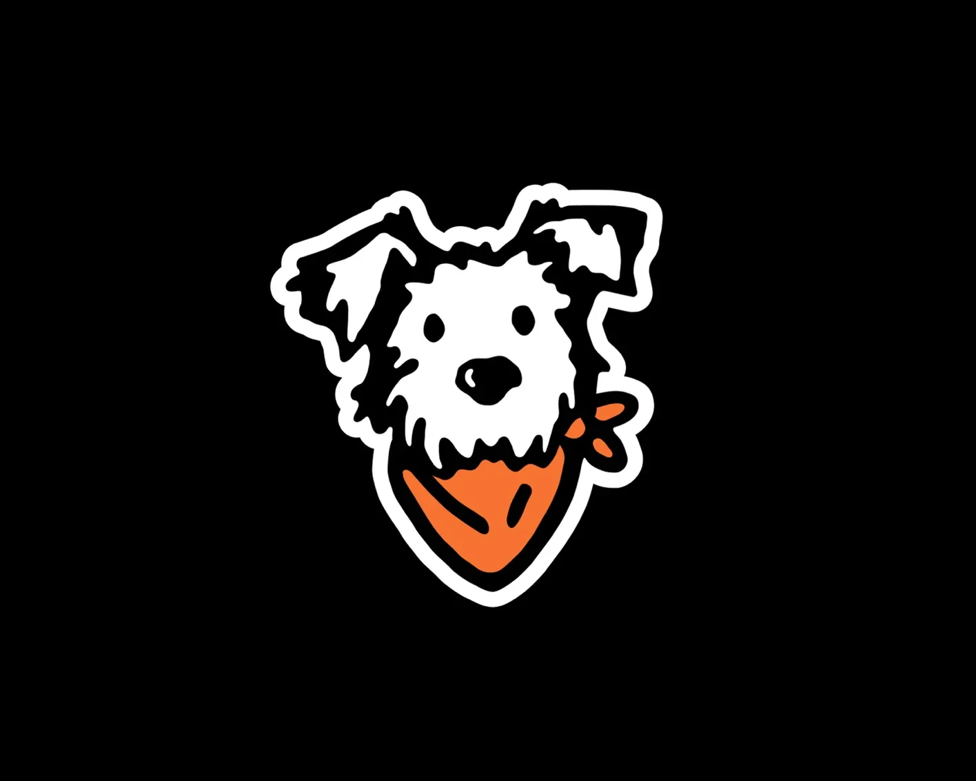 Rocco the dog icon in white outline on black